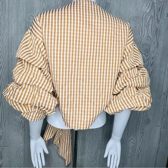 Maac London hull tie wrap shirt with puff sleeves and long wrap ribbon cotton m